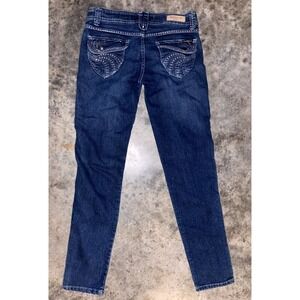 Richcow Jeans Womens 9 Blue Denim Cotton Stretch Rhinestone Mid Rise Skinny Leg